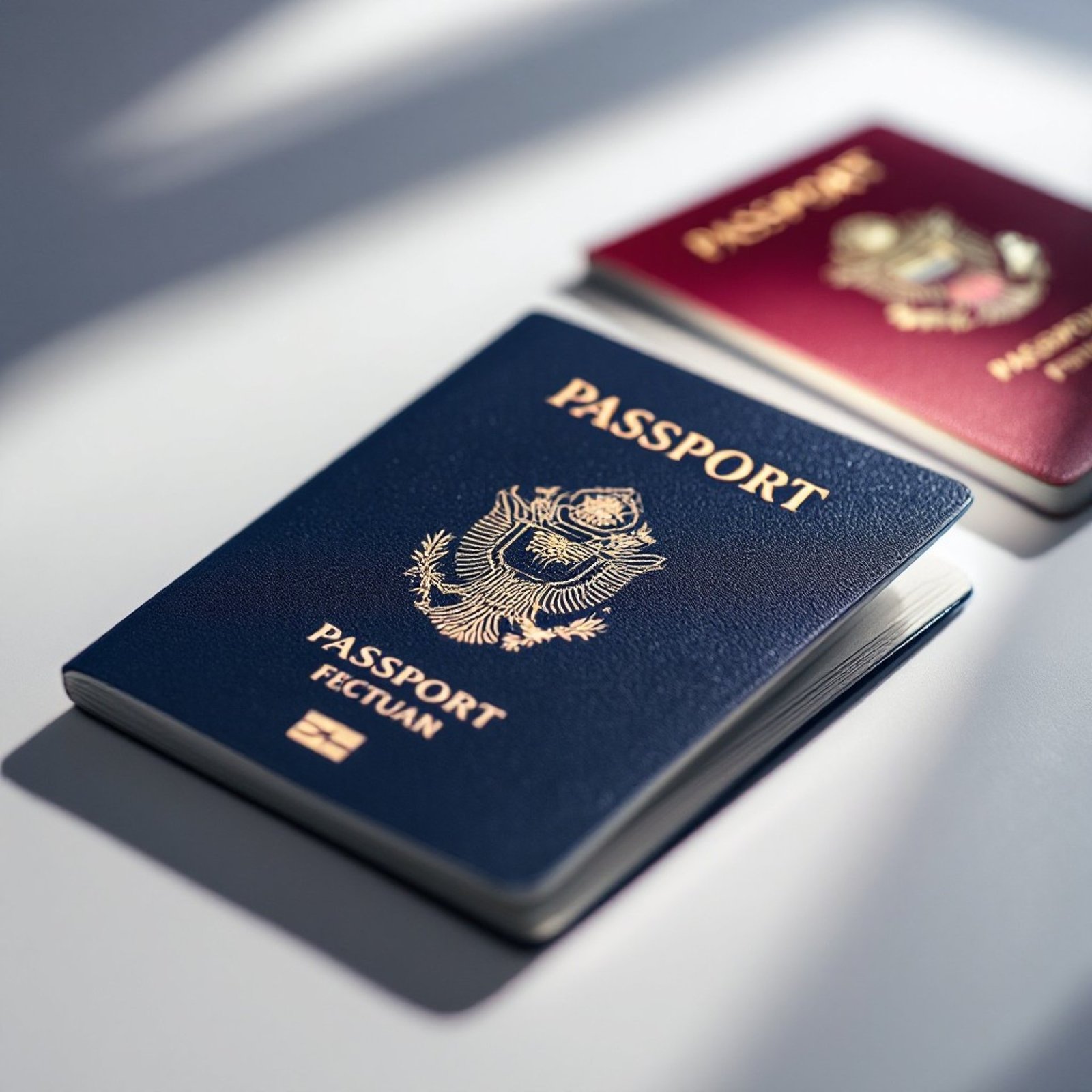 passport booklet on top of white paper